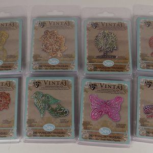 NEW lot of 8 Sizzix Vintaj Cuts & Embosses Paper & Foil Embossing Embellishments